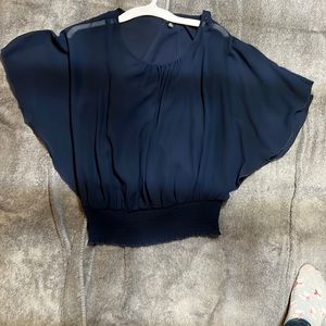 Navy sheer blouse with tank top underneath